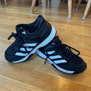Adidas Kids Black Sneakers with White Stripes